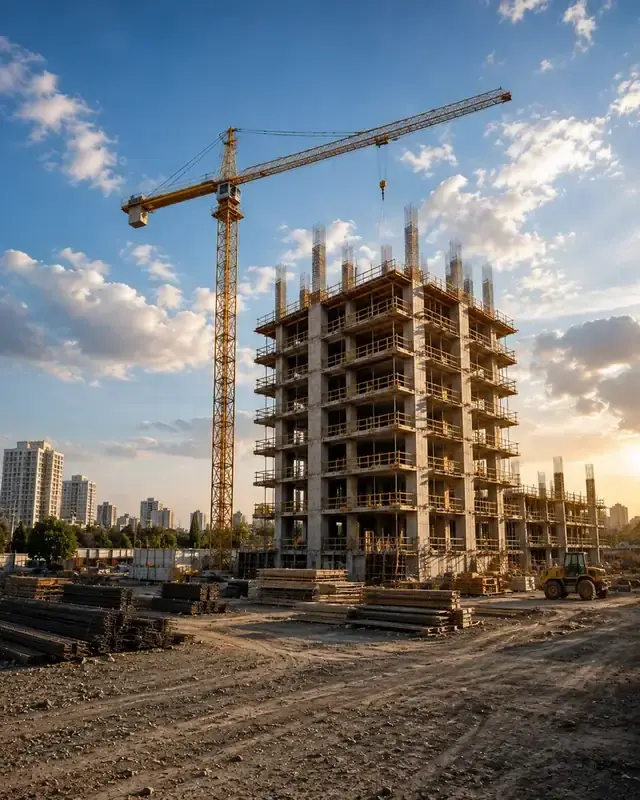 Edificio en construcción con grúa torre
